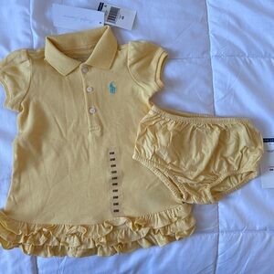 Baby Girl Ralph Lauren Yellow Soft Cotton Polo Dress Puff Sleeve Tier Ruffle 18M